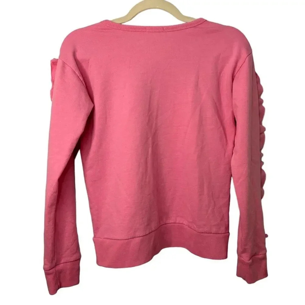 Crewcuts Ruffle Crewneck Sweatshirt Girls Size 14 Pink Preppy J. Crew - Picture 2 of 7